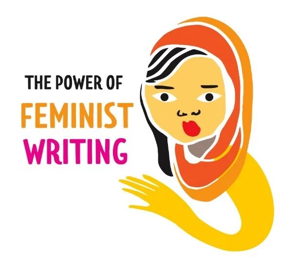 The Power of Feminist Writing Illustration: Frauenkopf mit Schriftzug - The Power of Feminist Writing